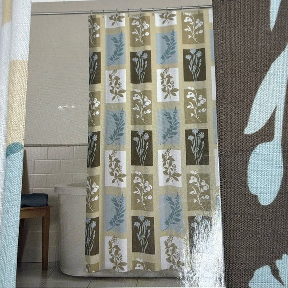 Tiffany Blue & Brown Floral Textured Fabric Shower Curtain 70”X72” NEW Washable - Picture 1 of 6